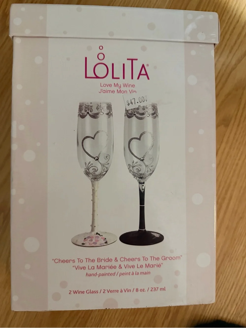 Lolita® “Love My Wine” Bride & Groom Hand-Painted Wine Glass Set